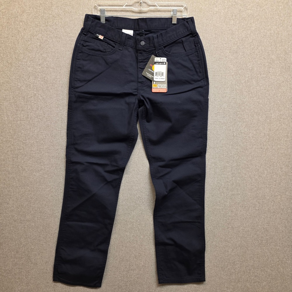 Carhartt Womens FR Rugged Flex Canvas Pants 12 Reg Dark Navy 102689-410 CAT 2